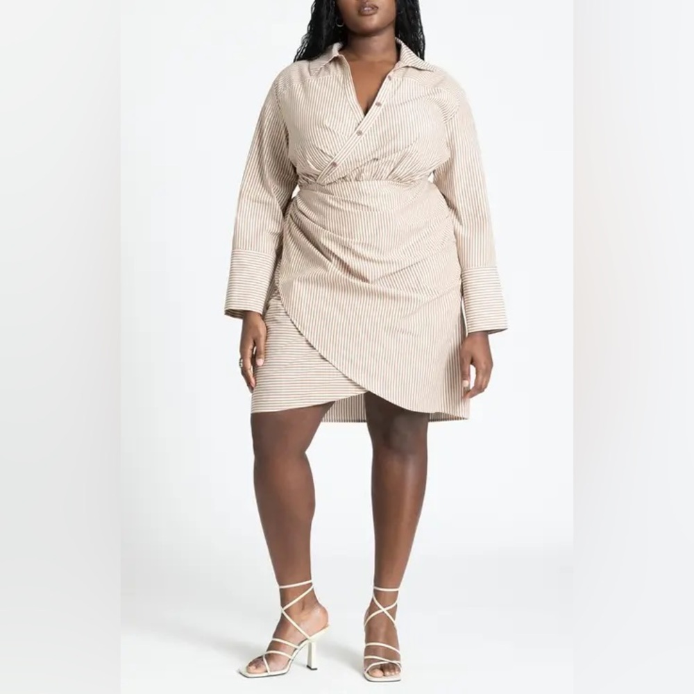 ELOQUII Striped Button-Up Dress